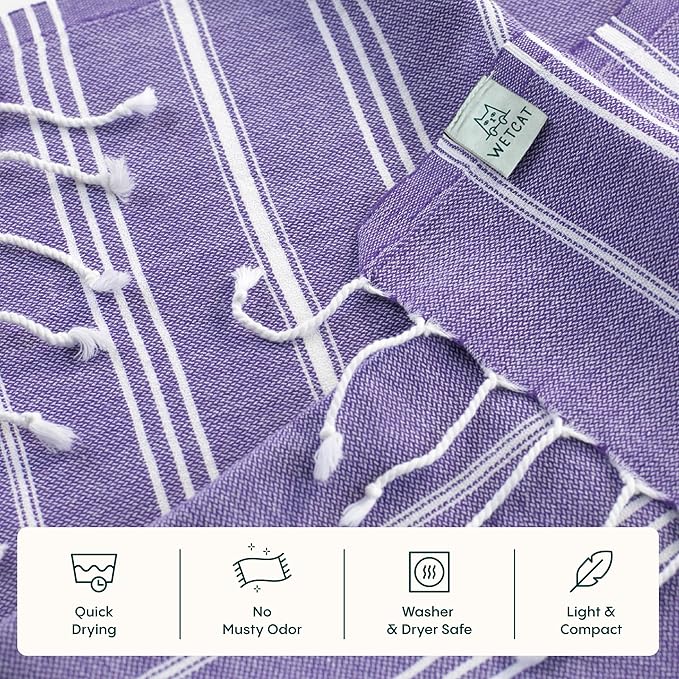 WETCAT Turkish Hand Towels with Hanging Loop, Set of 2 (20" x 30") 100% Turkish Cotton, Pre-Washed, Quick Drying, for Kitchen or Bathroom - Dark Purple