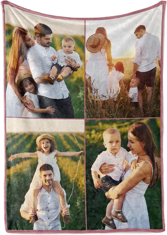 Ships Next Day, Custom Blanket with Picture - Printed in USA, Personalized Photo Blanket 4-Pic(Fleece – 96x120)