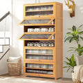 Tall Shoe Cabinet with Clear Doors, Large Capacity Bamboo Shoe Cabinet, 40-45 Pairs Shoe Rack Organizer for Closet Entrance, Hallway, Living Room, Bedroom