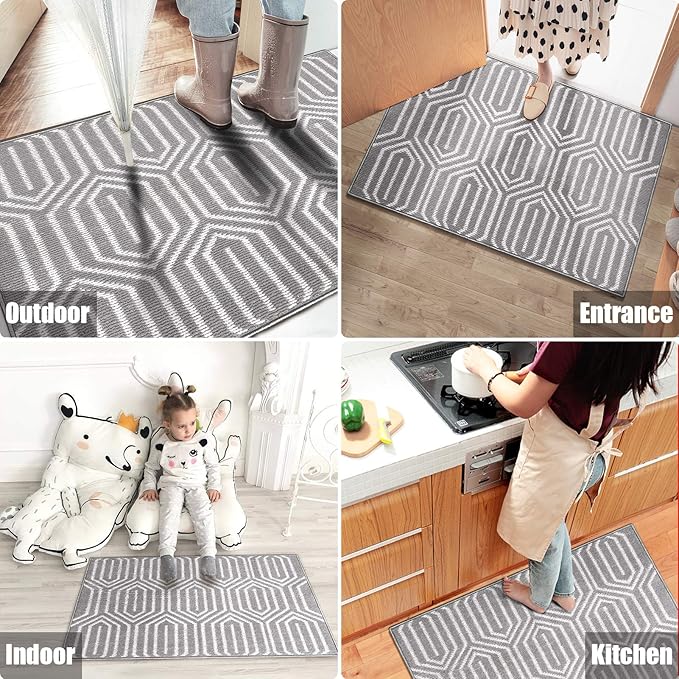 Indoor Doormat 32"x 48", Absorbent Front Back Door Mat, Rubber Backing Non Slip Floor Mats Inside Mud Dirt Trapper Outside Entrance Door Rug Carpet, Machine Washable Low Profile-Grey Time Cloister