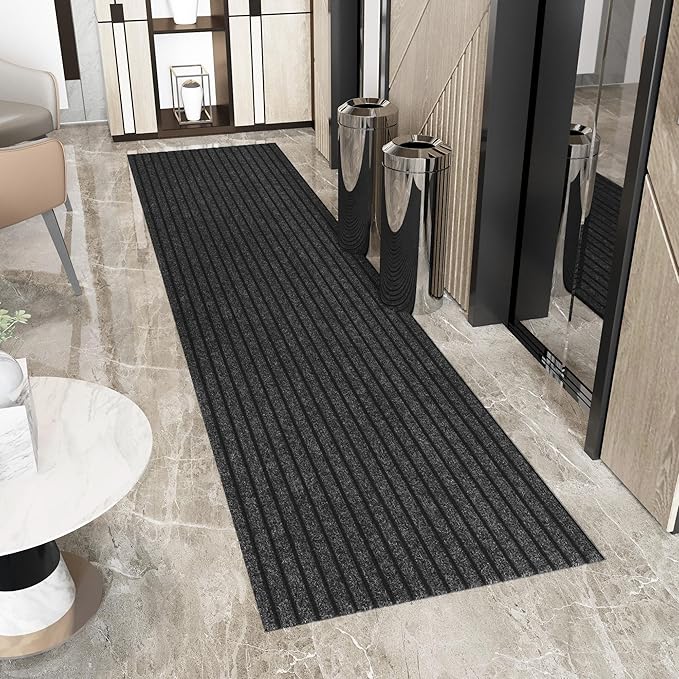 Ottomanson 2'7" x 31' Hallway Runner with Scraper Pile - Extra Durable Non-Slip Rug Mat for Indoor & Outdoor Use - Ideal for Kitchen, Entryway & Garage - High-Traffic Carpet, Black