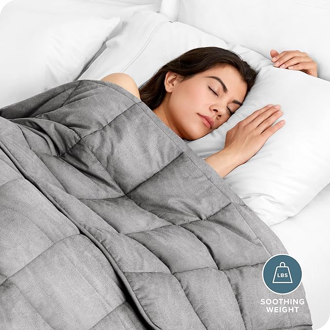 Bare Home Weighted Blanket Full or Queen Size 15lb (48"x72") for Adults - Minky Fleece - Premium Heavy Blanket Nontoxic Glass Beads (Light Grey, 48"x72")