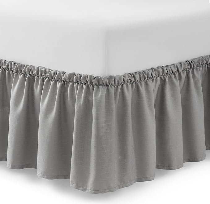 Bed Skirt Twin/Twin XL Bed Skirt Wrap Around Ruffled Box Spring Cover, Easy Install, Washable 15" Drop Elastic Dust Ruffle by Casual Living, 39-inch x 75-inch, Grey
