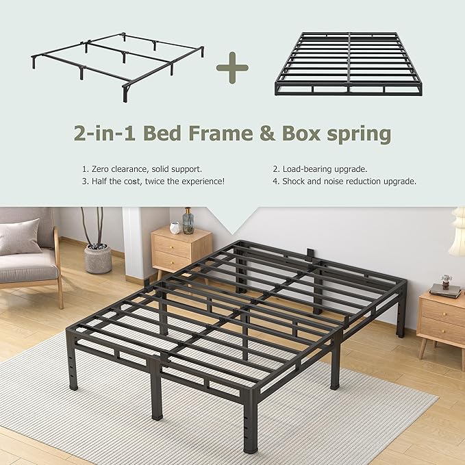 NKZ Twin Size Bed Frame 16 Inch, Metal Bed Frame & Box Spring 2 in 1 Platform with Round Corner Legs, 4000lbs Weight Capacity Reinforced Metal Frame, Headboard Hole, Noise-Free, Easy Assembly