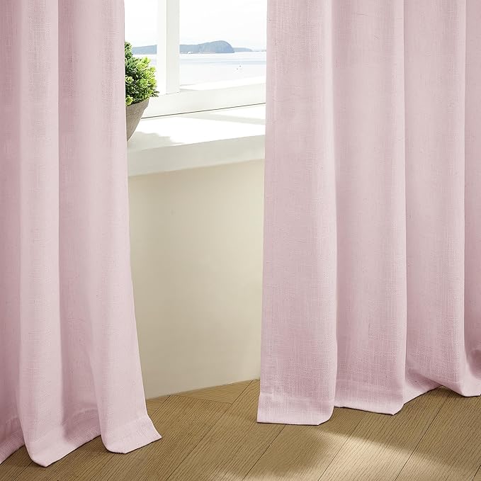 Pinch Pleat Light Pink Semi Sheer Curtains 108 Inches Long for Girls Bedroom Living Room Light Filtering Pleated Linen 108 Inch Curtains Drape Window 2 Panels Set Pink Blush Babys Nursery