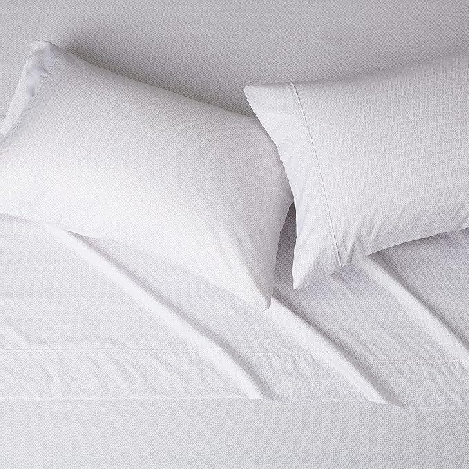 Amazon Basics Lightweight Super Soft, Comfortable Easy Care Microfiber 4 Piece Bed Sheet Set with 14-Inch Deep Pockets, Queen, Gray Crosshatch, Printed