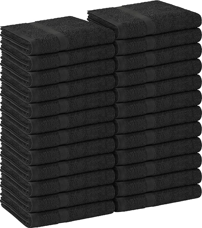 Utopia Towels, Salon Towel, Pack of 24, Not Bleach Proof, 16 by 27 Inches, Highly Absorbent Cotton Towels for Hand, Gym, Beauty, Spa, and Home Hair Care, Black