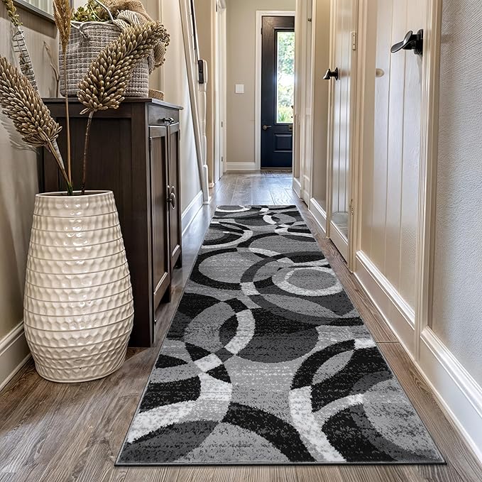 Rugshop Contemporary Abstract Circles Perfect for high Traffic Areas of Your Living Room,Bedroom,Home Office,Kitchen Runner Rug 2'7" x 12' Gray