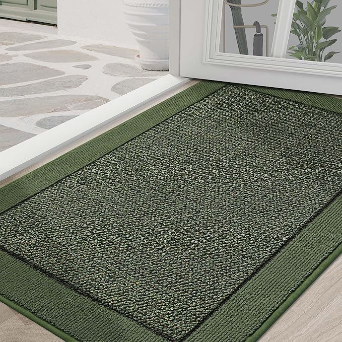 BEQHAUSE Indoor Door Mat 36" x 60", Dirt Trapper Door Mats Non-Slip Entryway Rugs Washable, Resist Dirt Absorbent Welcome Mat, Low Profile Floor Mats for Front Back Door and Entryway, Green