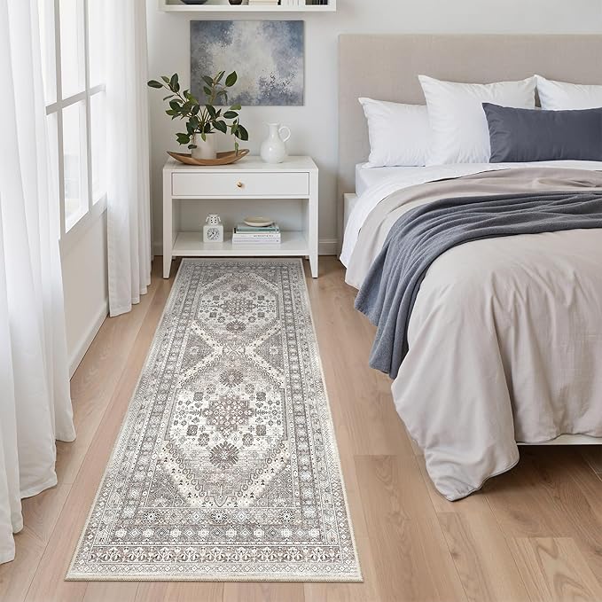 zesthome 2x6 Runner Rug for Hallways, Machine Washable Rug, Non Slip Vintage Low Pile Runners, Stain Resistant Runners for Entryway, Kitchen, Bathroom, Laundry Room, Corridor