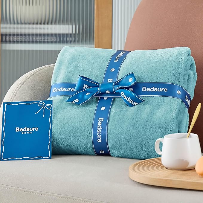 Bedsure GentleSoft Fleece Throw Blanket for Couch River Blue - Lightweight Plush Fuzzy Cozy Soft Blankets and Throws for Sofa, 50x60 inches