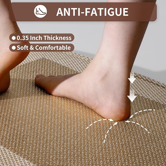Kitchen Mats for Floor, Super Absorbent Kitchen Rugs Non Slip Washable, Soft Braided Kitchen Runner Rug, Standing Mat Kitchen Sink Mat, Easy to Clean, Brown 17x59