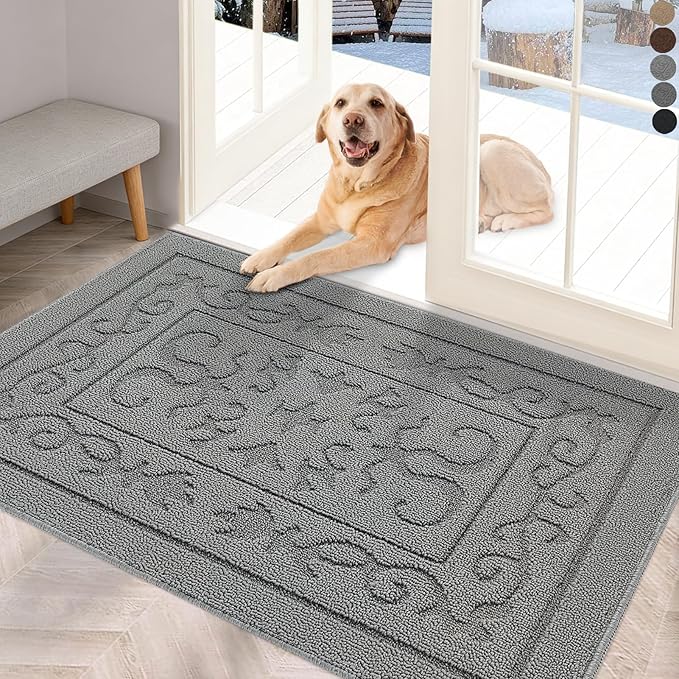 FONEYI Indoor Door Mat 24" x 36", Dirt Trapper Door Mats Non-Slip Entryway Rugs Washable, Absorbent Resist Dirt Welcome Mat, Low Profile Inside Floor Mats for Front Back Door and Entryway, Light Grey