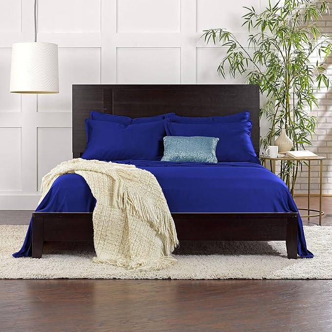 Pure Bamboo Split King Sheets, Genuine 100% Organic Viscose Derived from Bamboo Bed Sheet Set, Soft & Cooling, Double Stitching, 2 Fitted Sheets (Split King, Cobalt Blue)