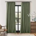 102 Inch Linen Pleated Black Out Curtains 2 Panels Set for Bedroom Living Room Darkening 100% Blackout Memory Trained Farmhouse Rustic Farmhouse Pinch Pleat Window Curtain Olive Green 102 Inch Length