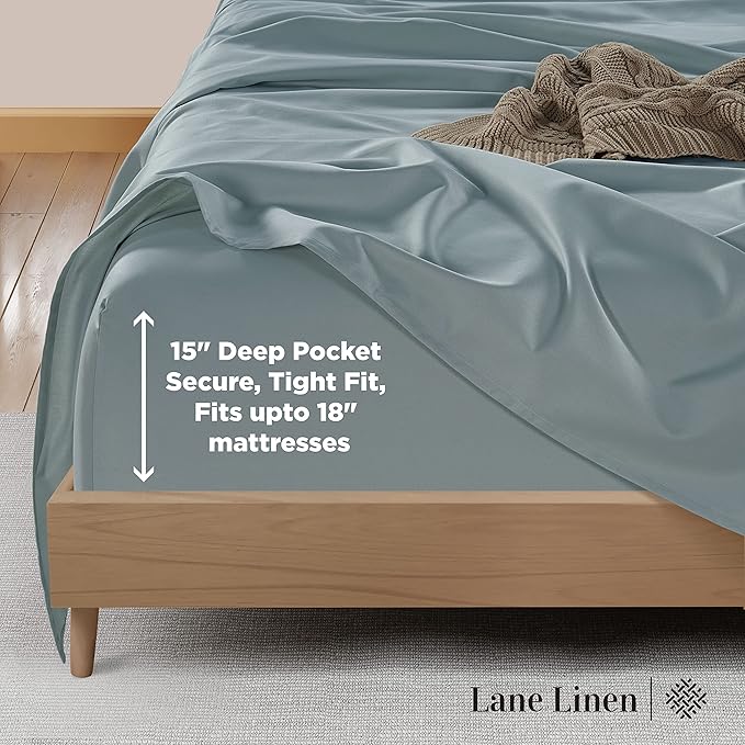 LANE LINEN 600 Thread Count 100% Cotton Sheets Twin XL Size - Machine wash Fully Elasticized Twin XL Size Sheets Set, Soft & Comfy Sateen Weave Bedding Sheets & Pillowcases Sets - French Blue