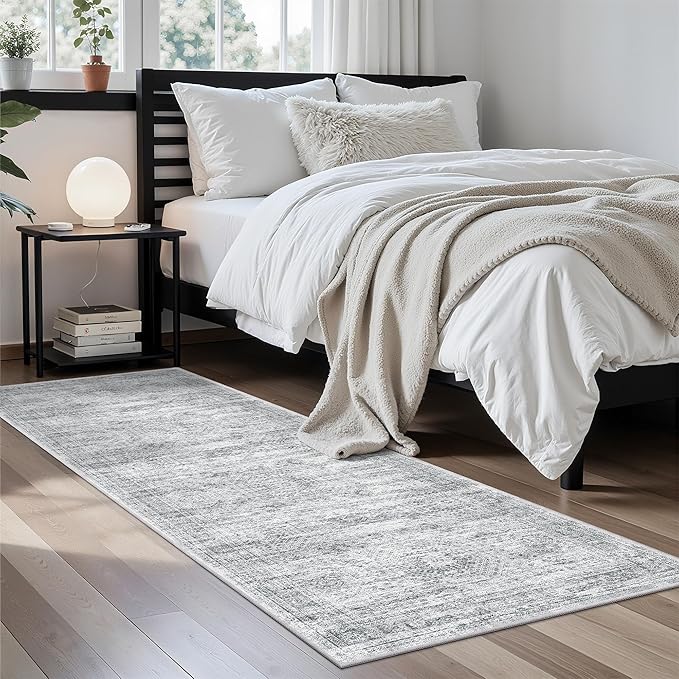 Runner Rug 2'x6' Washable Non-Slip Runner Rugs for Kitchen Bathroom Laundry Room Grey Vintage Floor Carpet Runners for Hallway Entryway