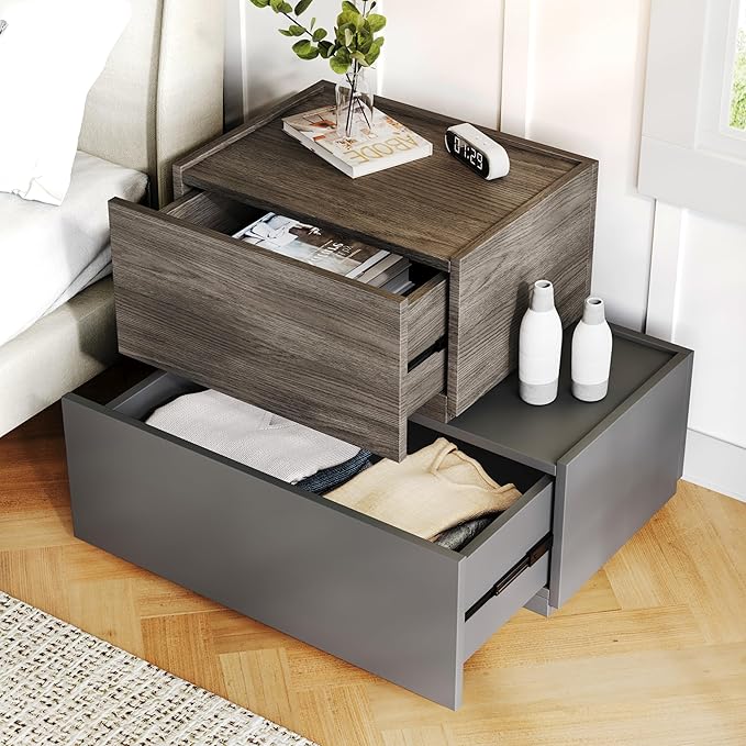 Modular Stackable Drawers, Modern Nightstand Modular Storage Bins - Storage Cabinet, Bedside Table, Sofa End Table for Living Room Hallway Entryway White Small Set 1