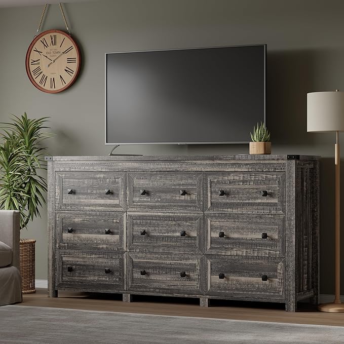 9-Drawer Dresser, Modern Wooden Storage Chest of Drawers, Dresser TV Stand, Wood Drawer Organizer with Metal Handles for Bedroom, Living Room, Hallway
