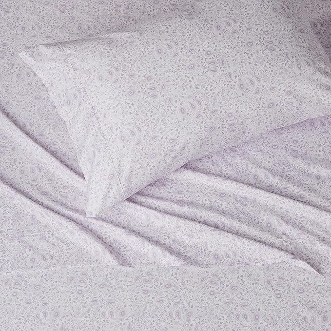 Amazon Basics Lightweight Super Soft Easy Care Microfiber Bed Sheet 3 Piece Set with 14" Deep Pockets - Twin XL, Lavender Paisley (Pack of 4)