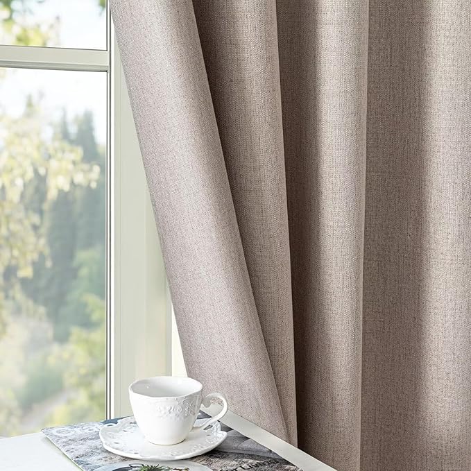 100% Blackout Curtains 90 Inch Length 2 Panels Set, Black Out Curtains for Living Room, Beige Thermal Insulated Grommet Drapes Bedroom Luxury Decor Privacy(52W × 90L inch, Beige)