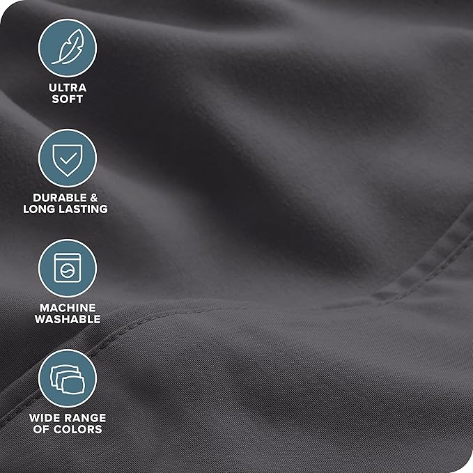 Bare Home Hotel Luxury Split Queen Sheet Set, Extra Soft, 7 Piece Set, Deep Pockets, Easy Fit, Cooling & Breathable, Wrinkle, Fade, Stain Resistant, Includes 4 Pillowcases (Split Queen, Grey)