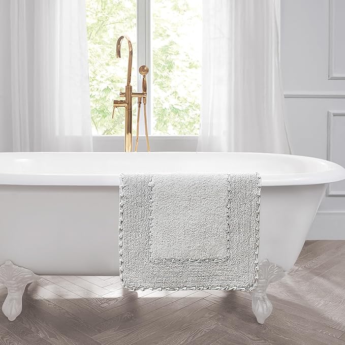 Laura Ashley Ruffle Border 100% Cotton Bath Rug, Light Grey, 17"x 24"