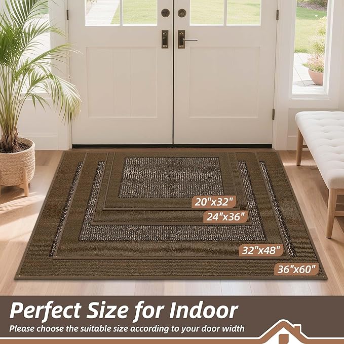 BEQHAUSE Indoor Door Mat 24" x 36", Dirt Trapper Door Mats Non-Slip Entryway Rugs Washable, Resist Dirt Absorbent Welcome Mat, Low Profile Floor Mats for Front Back Door and Entryway, Brown