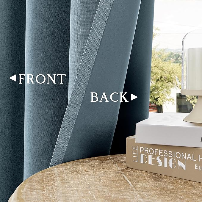 ChrisDowa 100% Blackout Blue Solid Curtains 102 Inches Long 2 Panels for Bedroom Living Room,Farmhouse Room Darkening Thermal Insulated Soundproof Grommet Top Window Treatment Drapes,52x102