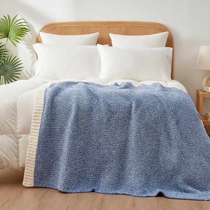 Snuggle Sac Royal Blue Twin Size Reversible Super Soft Blanket for Bed and Sofa, Heather Blue, 60x80 inches