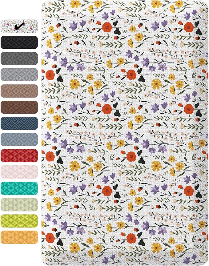 Ophanie Kitchen Mats for Floor, 3/4 inch Thick, 17x28 Anti Fatigue Cushioned Mat, Kitchen Rugs, Waterproof, Comfort Ergonomic Standing Mat for Office, Home, Sink, White Flower Non-Slip Ridged Bottom