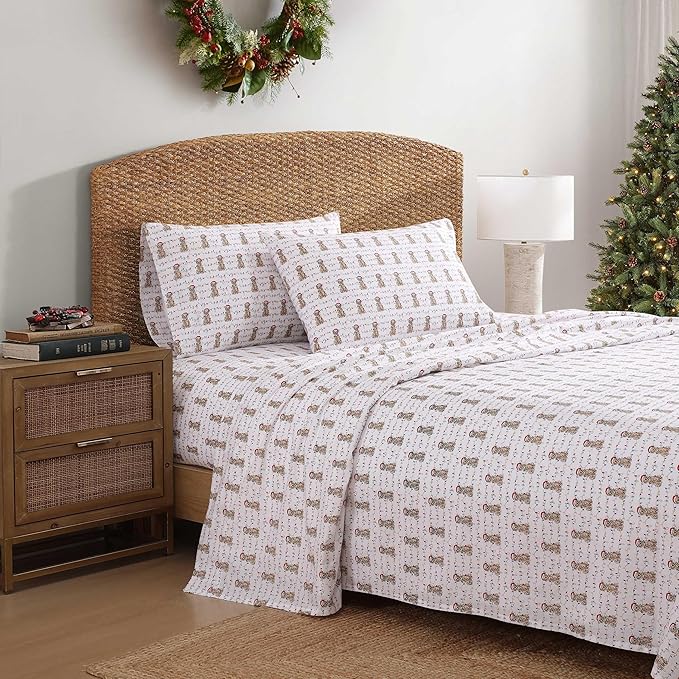 Tommy Bahama - Queen Size Sheet Set, Crisp & Cool Cotton Percale Bedding with a Smooth Lightweight Feel, 4 Piece Holiday Bed Sheets with Matching Pillowcases (Wrapped Up Red)