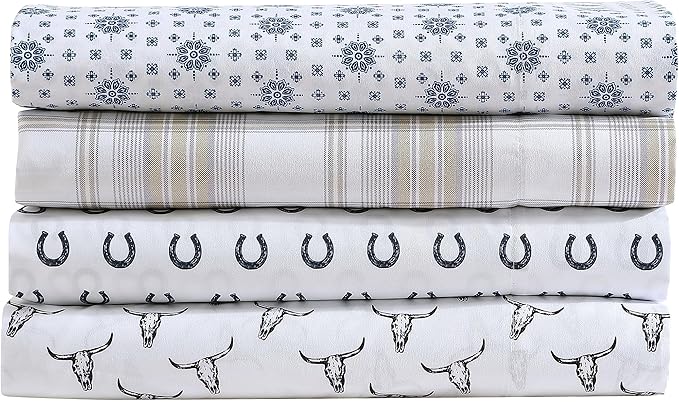 Wrangler - Full Bed Sheets, Ultra-Soft & Lightweight Bedding with Matching Pillowcases, Lightweight Bed Set for All Season Comfort, Oeko-Tex Certified (Steer Skulls Black)