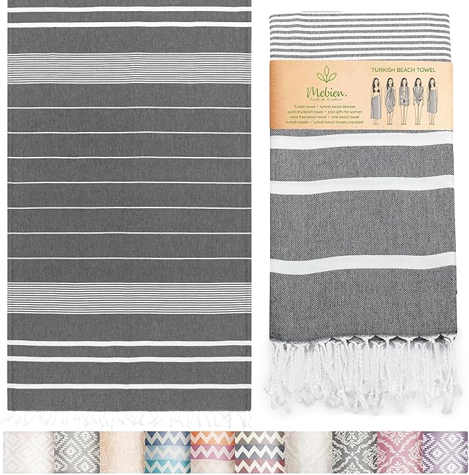 Premium Turkish Beach Towel – 100% Cotton, Quick Dry, Sand Free, Oversized Quick Dry Towel 35”x 67” – Ideal for Travel, Pool, and Beach Blanket – Black Color