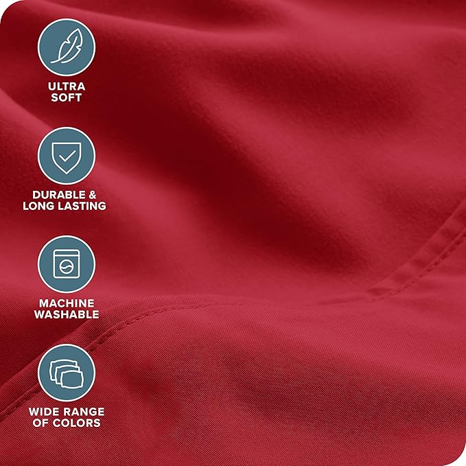 Bare Home Hotel Luxury Split King Sheet Set, Extra Soft - 7 Piece Set - Deep Pockets - Easy Fit - Cooling & Breathable - Wrinkle, Fade, Stain Resistant - Includes 4 Pillowcases (Split King, Red)