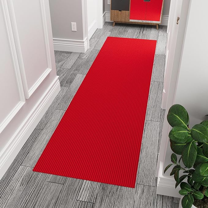 Ottomanson 3'11" x 8' Hallway Runner with Scraper Pile Extra Durable Non-Slip Rug Mat for Indoor & Outdoor Use - Ideal for Kitchen, Entryway, Patio & Garage - High-Traffic Carpet, Red