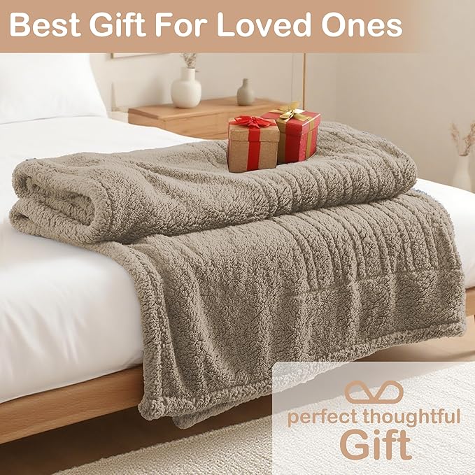 Electric Heated Blanket 6 Heating Settings & 10H Auto Off Full 72×84 Double Sided Plush Sherpa Ultra-Soft Warm Thick, Machine Washable, Fast Heating, Home Office Light Brown
