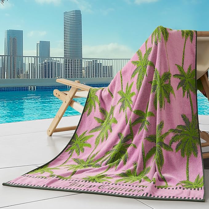 Juicy Couture Palm Trees 36" x 72" 100% Cotton Oversized Beach Towel - Soft, Absorbent, and Quick-Drying, Perfect for Beach, Pool, or Travel