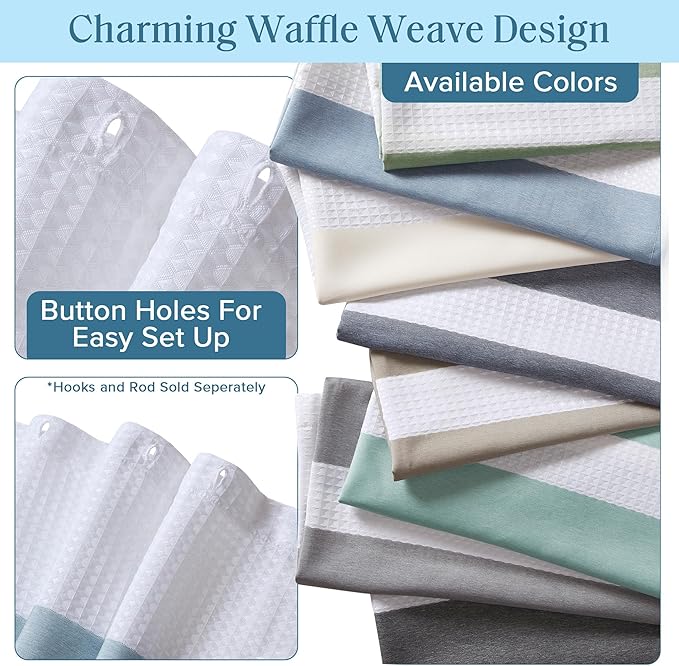 Madison Park Shower Curtain Waffle Weave Striped Pieced Design Fabric Shower Curtains for Bathroom with 3M Scotchgard Moisture Management Premium Spa Quality Modern Standard 72"x72" Blue