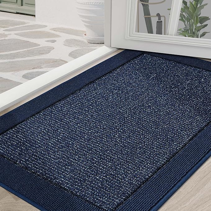 BEQHAUSE Indoor Door Mat 36" x 60", Dirt Trapper Door Mats Non-Slip Entryway Rugs Washable, Resist Dirt Absorbent Welcome Mat, Low Profile Floor Mats for Front Back Door and Entryway, Blue