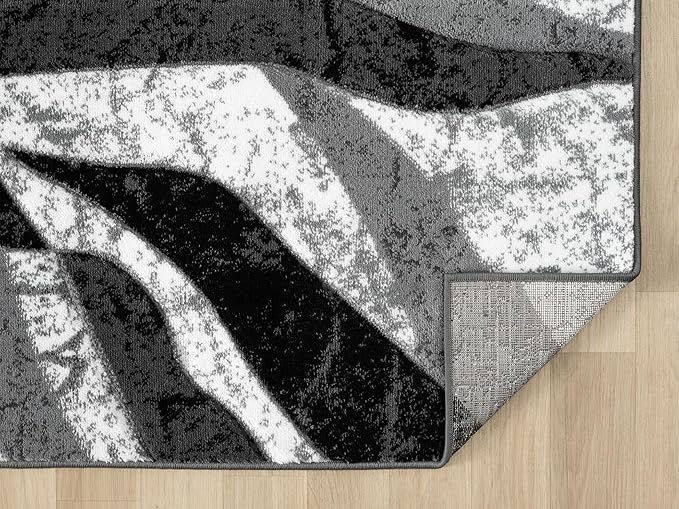 Modern Abstract Area Rug Hand Carved Contemporary Geometric Swirls Vibrant Colors Carpet for Living Room Bedroom Design PR1002 (Grey, 5' x 7')