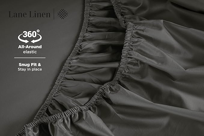 LANE LINEN 600 Thread Count 100% Mercerized Cotton Machine Wash Full Size Bed Sheets Set, Fully Elasticized Fitted Sheet, European Closure Pillow Cases, Z Hem Top Sheet, Soft & Comfy Sheets - Charcoal