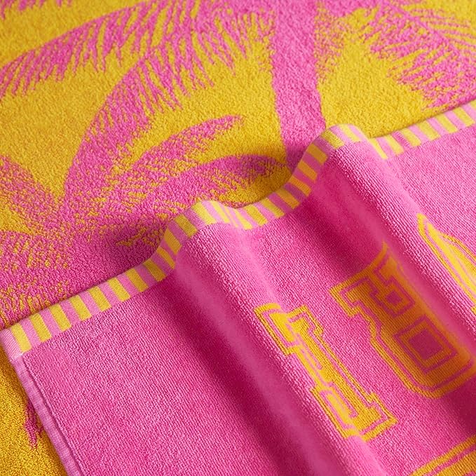Juicy Couture Pink Beachside Couture 36" x 72" 100% Cotton Oversized Beach Towel - Soft, Absorbent, and Quick-Drying, Perfect for Beach, Pool, or Travel