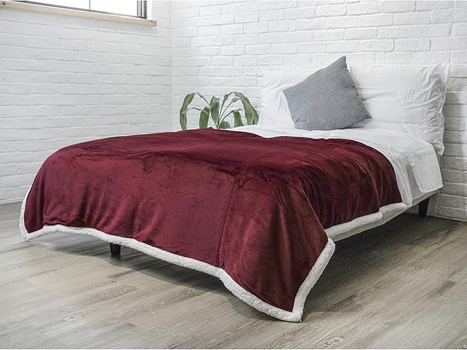 Pavilia Sherpa Fleece Blanket for Bed, Queen Size, Maroon Red, Plush Soft Fuzzy, Cozy Reversible Winter Blanket for Women & Men, 90x90 Inches