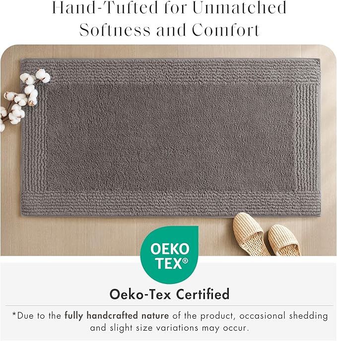 Madison Park Splendor Reversible 100% Cotton Tufted Bathroom Rug-3000 GSM Hotel Quality Luxurious Plush Medium Pile Bath Mat Absorbent, Quick Dry, Shower Room Décor, 20x30 Charcoal