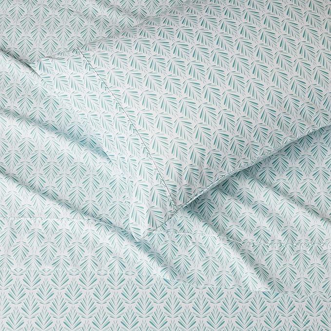 Amazon Basics Lightweight Super Soft Easy Care Wrinkle Free Microfiber 3 Piece Bed Sheet Set with 14-Inch Deep Pockets, Twin, Aqua Fern, Floral, Kids, Men & Women Bedding