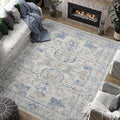 jinchan 8x10 Area Rugs for Living Room Washable Soft Throw Rug Ultra-Thin Stain Resistant Non-Slip Distressed Vintage Floral Large Carpet for Bedroom,Dining Room,Home Office,Nursery (8x10ft,Blue)