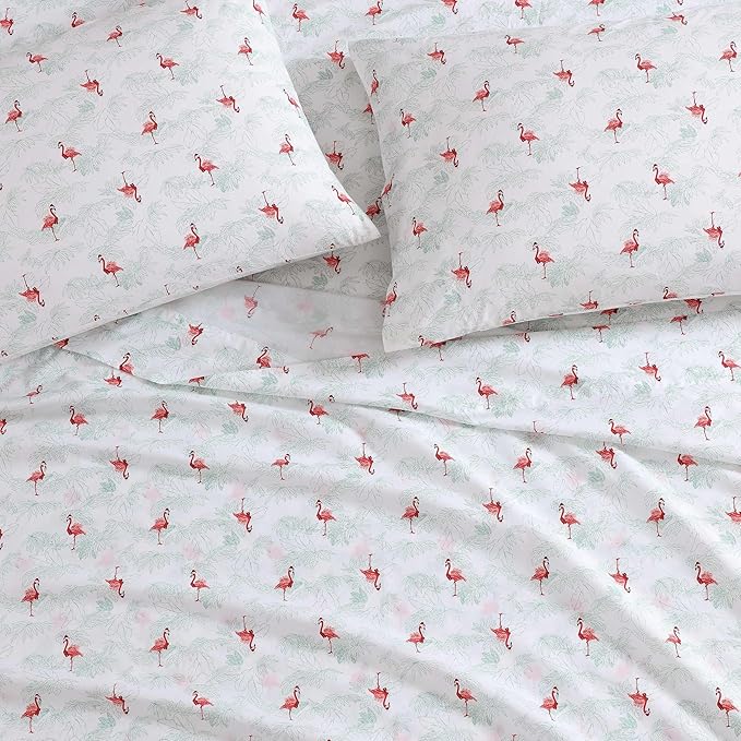 Tommy Bahama - King Size Sheet Set, Crisp & Cool Cotton Percale Bedding with a Smooth Lightweight Feel, 4 Piece Holiday Bed Sheets with Matching Pillowcases (Flamingo Santa Red)