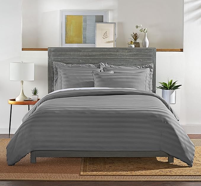 Pure Bamboo King Duvet Cover, 3 Piece Set, Genuine 100% Organic Viscose Derived from Bamboo, Luxuriously Soft and Cooling, 2 Pillowcases (King, Jacquard Stone)