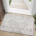 jinchan Lima 2x3 Washable Rug for Entryway - Vintage Floral Ultra-Thin Low Pile Soft Small Non Slip Distressed Indoor Door mat Accent Area Rug for Entrance Kitchen Bathroom Bedroom (2x3ft, Taupe)